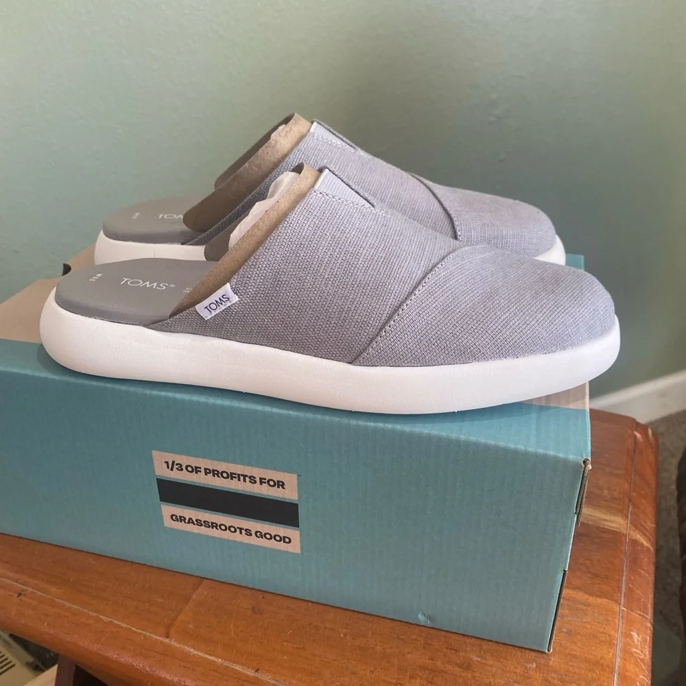 Toms Alpargata Mallow Mule Sneaker 9.5 Gray Casual Vacation Comfortable Slip On - Picture 3 of 7